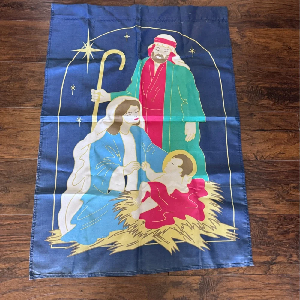 Lot of 2 Flags! Holiday Santa Moon Flag & Nativity.